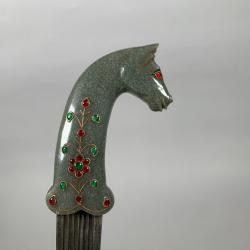 Poignard Kard Moghol Au Décor De Tete De Cheval En Jade Indo Iranien XIXeme Siecle
