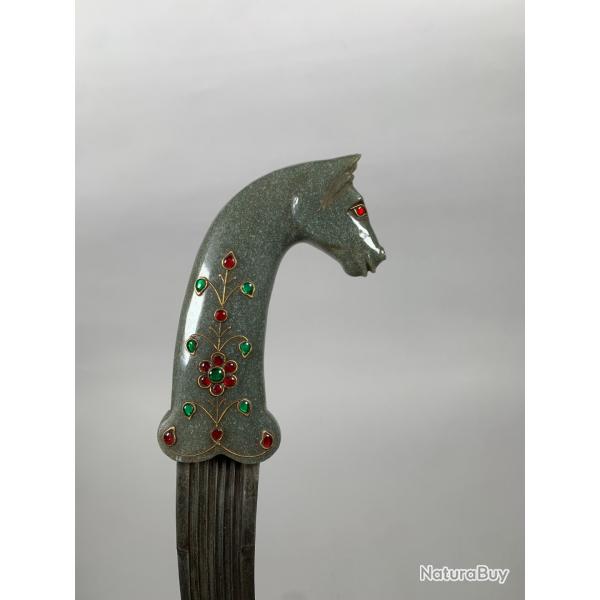 Poignard Kard Moghol Au Dcor De Tete De Cheval En Jade Indo Iranien XIXeme Siecle