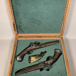 Paire De Pistolets D'officier à Silex XVIIIème Siècle manufacture de Saint Etienne