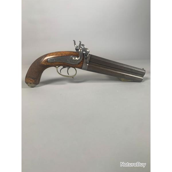 Rare Pistolet d'officier d'tat major 1855  Double Canon Superpos XIXeme