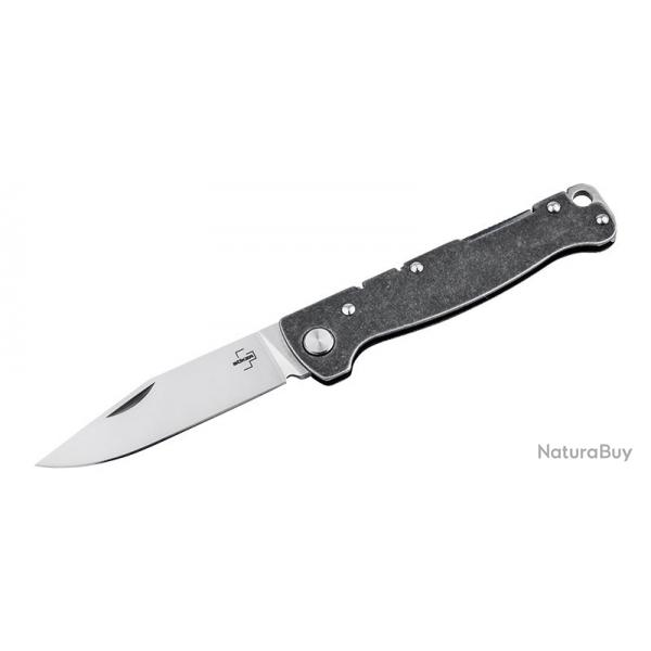 Boker Couteau Atlas Backlock Clippoint - Lame 74mm - Manche Acier - Clip