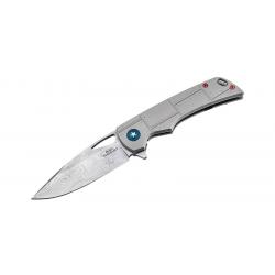Boker Couteau P-51 Damast - Lame 85mm - Manche Titane - Clip/Etui Nylon