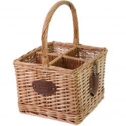 Panier carré en osier pour 4 bouteilles avec tire-bouchon