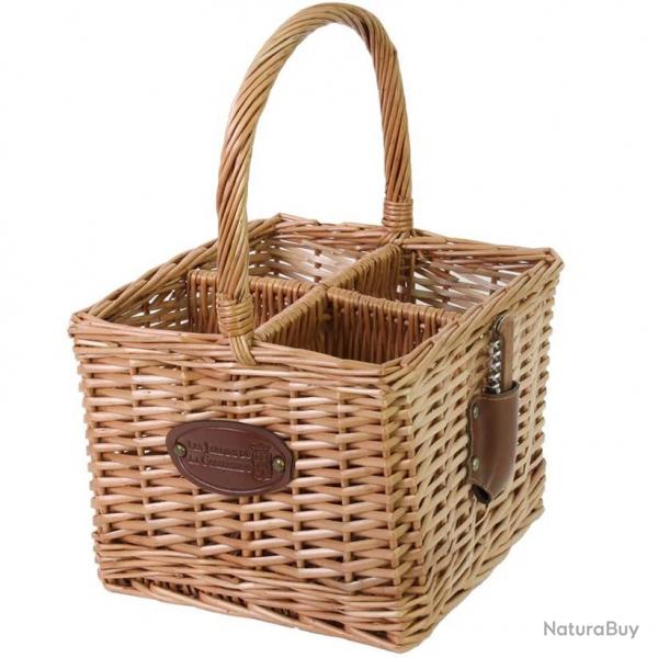 Panier carr en osier pour 4 bouteilles avec tire-bouchon
