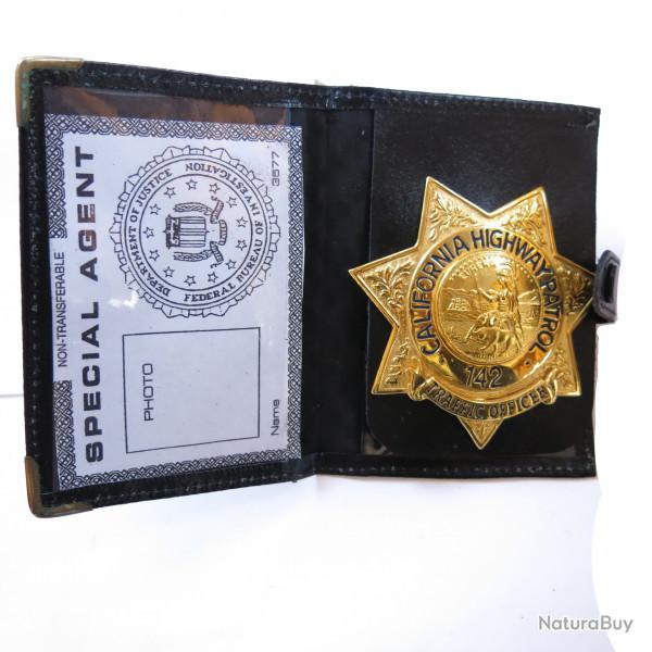 Plaque police US California Highway patrol 142 traffic officer avec cuir ref bo 101