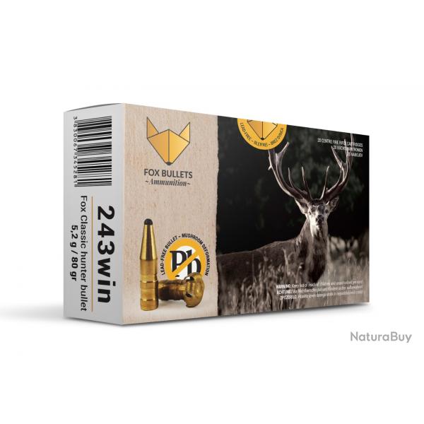 Boites de 20 cartouches Fox Bullet Fox classic Hunter cal.243WIN 80gr