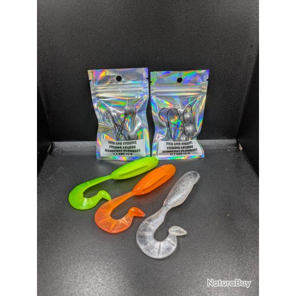 Lot213 / Tte plombe FishandFishing7.5 et 12 grs (5 pcs de chaque) UV bleu+3 leurres STORM offert
