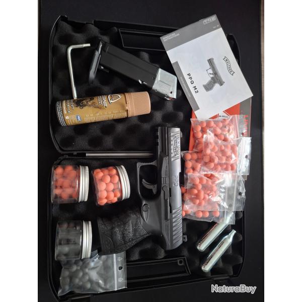 Trs beau Pistolet de dfense Walther PPQ M2 (T4E) + Mallette + CO2 + Billes. Parfait tat
