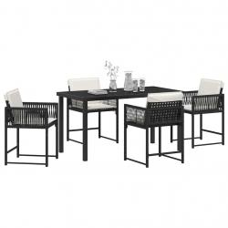 Ensemble de table et chaises de jardin 5 pièces avec coussins en poly rattan noir