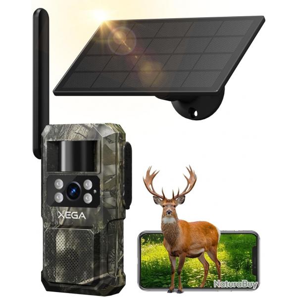 Caméra de Chasse Solaire 4G Carte SIM Batterie7800mAh sans Fil sans WiFi Capteur PIR Vision Nocturne