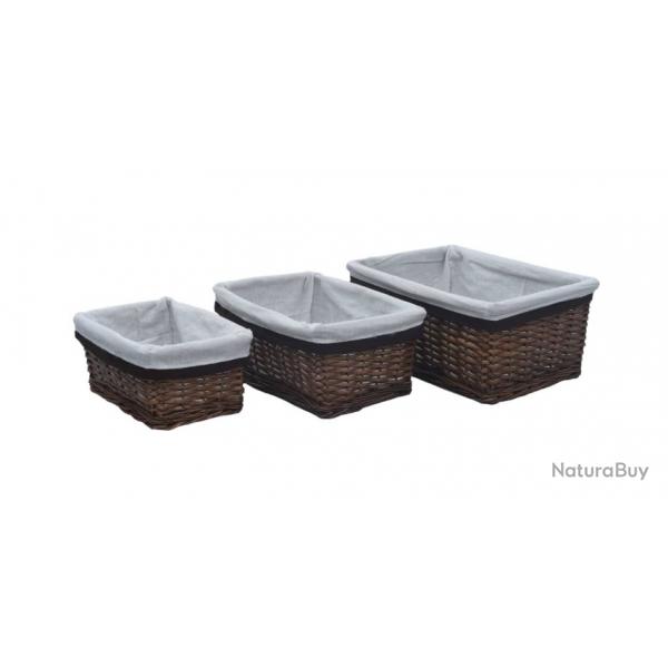 Ensemble paniers gigognes 3 pcs marron saule rangement pratique dcoration rustique intrieur