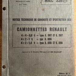 MAT. 3267/1 Notice Technique de Conduite et d'Entretien des Camionnettes Renault R.2087 2067