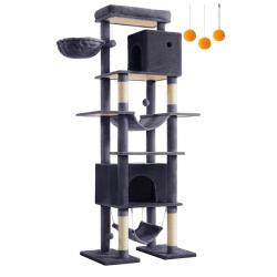 Arbre à chat 201 cm forme de tour taille xxl multi-niveaux 1 plateforme 1 panier 2 niches 2 hamacs