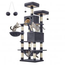 Arbre à chat grande tour de jeux hauteur 168 cm avec 13 griffoirs 1 planche à griffer 2 plate-forme