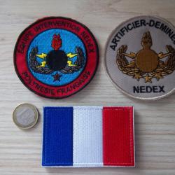 lot 3 écussons militaire intervention NEDEX Polynésie Française (Neutralisation Explosifs)