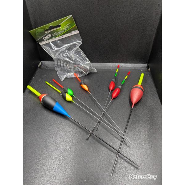 Lot n 217 /  Diffrents flotteurs longueurs et poids pche 7 pices au total + cage feeder sensas