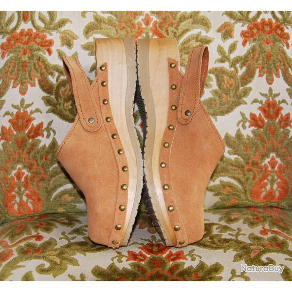 Sabots mules femme en sude  clous et bride talon 38
