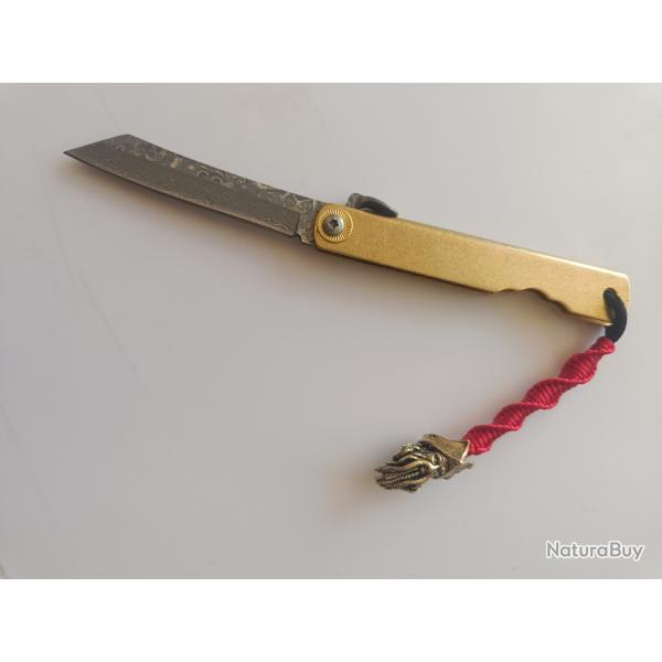 Type Higonokami san-mai damas personnalis tresse