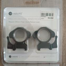 Colliers HAWKE pour Rail:21 mm Diamètre:30 mm /  Haut / Levier de Serrage Quick Release