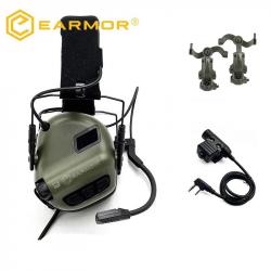 Pack Earmor M32 SE + PTT + Support Casque - Vert OD