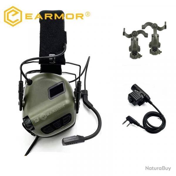 Pack Earmor M32 SE + PTT + Support Casque - Vert OD
