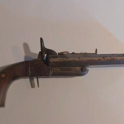 Pistolet - Deux canons - Système à broche - Français - XIX ème - Type Lefaucheux