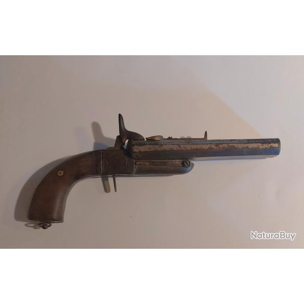 Pistolet - Deux canons - Systme  broche - Franais - XIX me - Type Lefaucheux