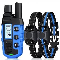 2 X Colliers de Dressage Électrique pour Chiens Télécommande 2600 m Étanche IP67 Rechargeable Bleu