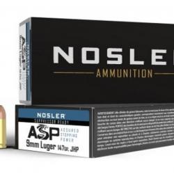 20 munitions NOSLER 9mm 147GR ASP Subsonique JHP X20