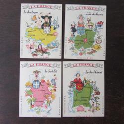 4 Chromos publicitaires Kiwi "La France" 1950