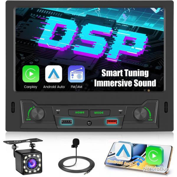 Autoradio 1 Din CarPlay avec cran Tactile de 8 Pouces, Radio 1DIN avec Carplay Android Auto sans Fi