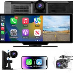 Carplay Voiture & Android Auto,10,26" Écran Carplay avec Dashcam Avant 4K, Caméra Arrière 1080P Incl