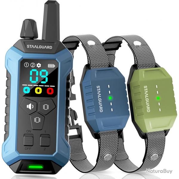 Deux Colliers de Dressage Chien Rechargeable tanche IP67 3 Modes BIP Vibration et Boost Porte 3km