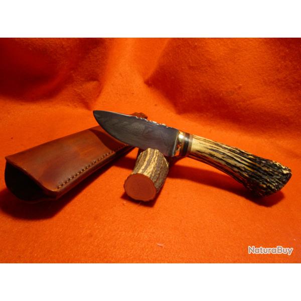 COUTEAU ARTISANAL forg ATELIER DE L'OURS NOIR chasse camping rando manche meule bois de cerf