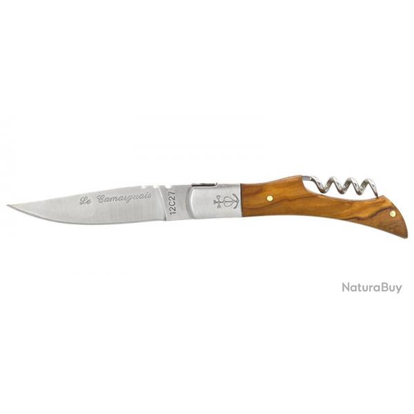Couteau Camarguais Tire-bouchon Trident soud - Lame 90mm - Manche Olivier