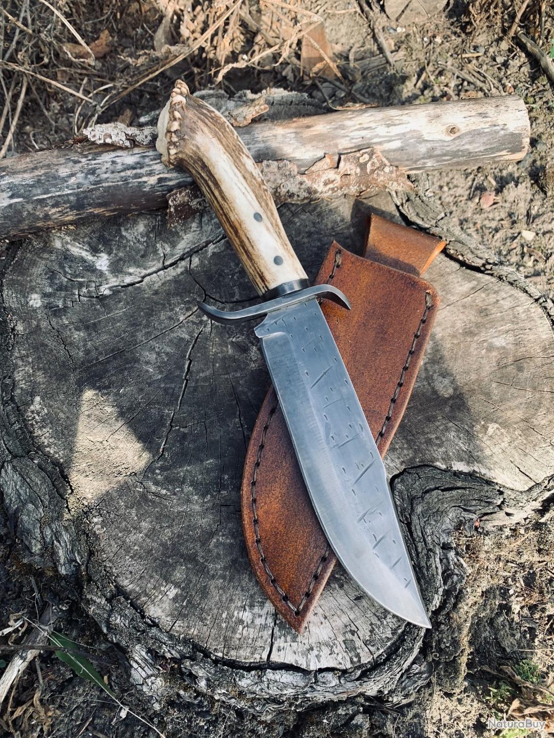 Couteau Bowie D artisan Bois De Cerf Acier Carbone 1095 Campement couteau-bowie-d-artisan-bois-de-cerf-acier-carbone-1095-campement