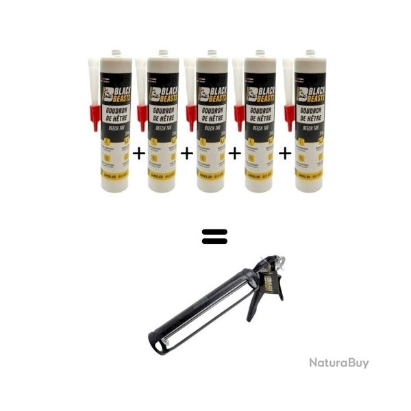 Flash ! Pack de 5 Goudrons de htre BLACK BEASTS cartouche 310g + pistolet offert