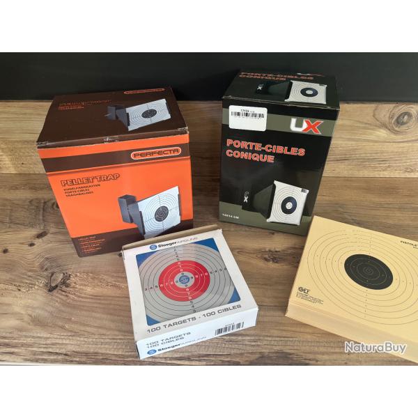 Lot deux portes cible plomb air comprim: UMAREX cible 14x14 cm et PERFECTA cible 17x17 cm + cibles