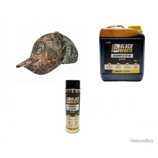 Flash ! Pack Goudron vgtale de htre BLACK BEASTS Bidon 3 KG + spray 500ml+ casquette SAUER camo
