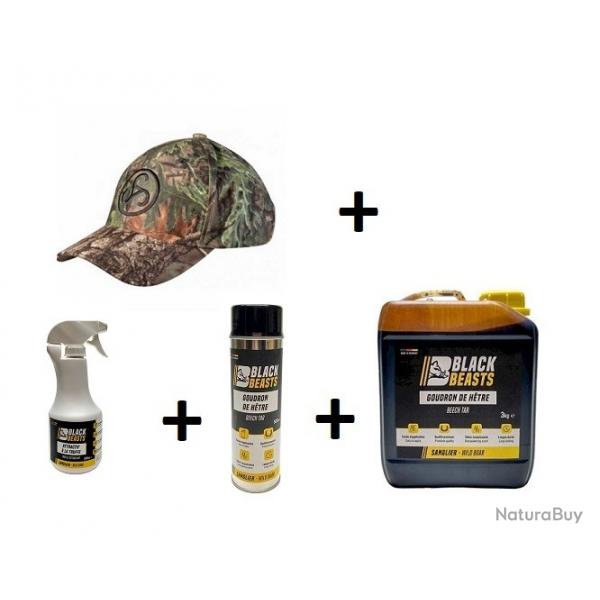 Flash ! Pack Goudron vgtal htre BLACKBEASTS Bidon 3KG+spray 500ml+spray truffe 500ml + casquette