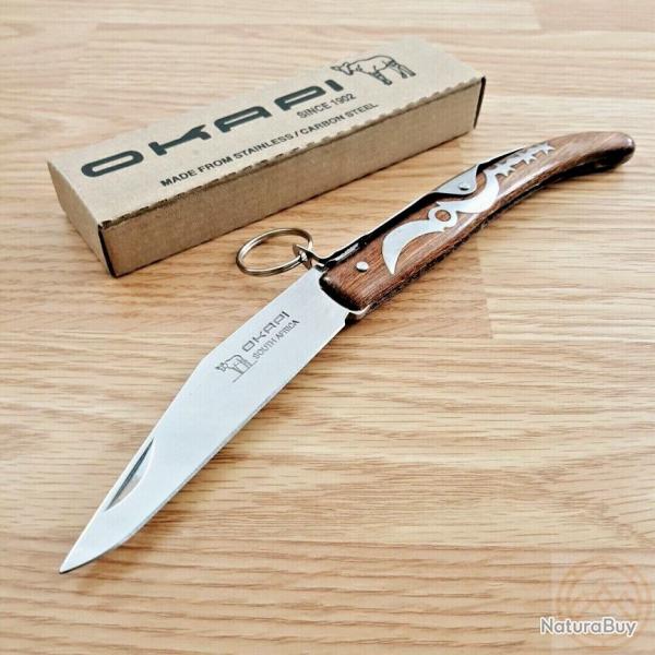 Lot de 2 Couteau Okapi  Anneau Lame Acier Carbone 1055 Manche Bois Made South Africa KO9070