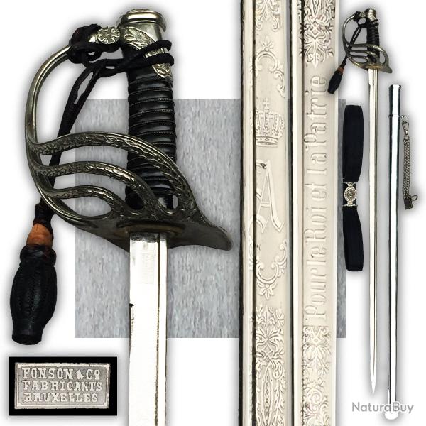 RARE : SABRE OFF. GENDARME BELGE BRUXELLES FONSON M1889 - POUR LE ROI ET LE PATRIE - ORIGINAL