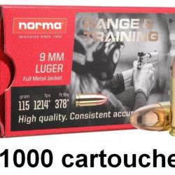 CARTOUCHE NORMA CALIBRE 9x19 FMJ 115gr PAR 1000 VENTE FLASH