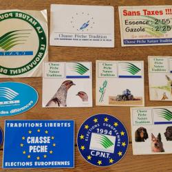Lot d'autocollants de chasse , pêche, politique CPNT