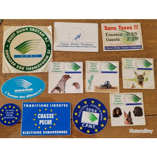 Lot d'autocollants de chasse , pche, politique CPNT