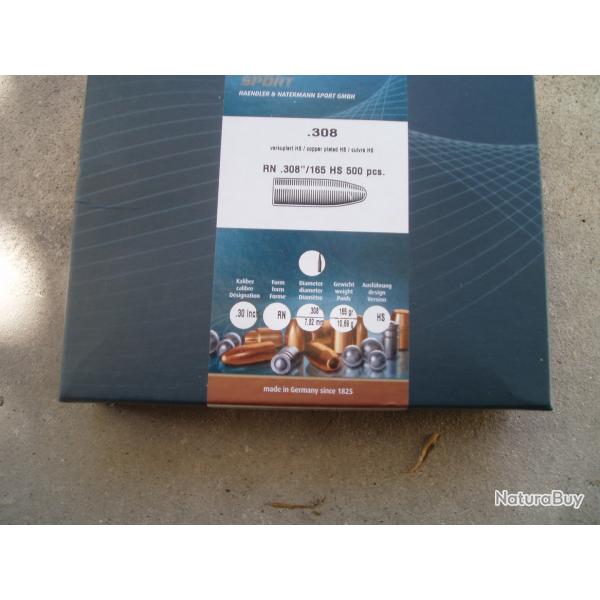 100 OGIVES CAL 30  H & N sport  165 gr  H.S. vendues dans le lot de 500 ogives