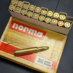 BOITE MUNITIONS 20 CARTOUCHES TLD CAL. 308 NORMA MAGNUM 180 GRAINS 11.6 GRAMS SOFT POINT OU PLASTIC 