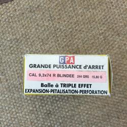 Munitions Sologne cal 9,3x74R ogive GPA 244gr-15.8grammes