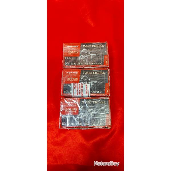 Lot de 3 boites de 50 munitions norma calibre 308 winchester enchre a 1 euro