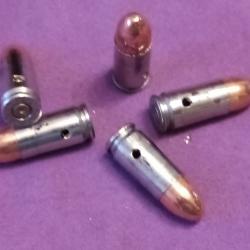 9mm parabellum fmj. Étui SPEER nickelé. Lot de 5 cartouches neutralisées.